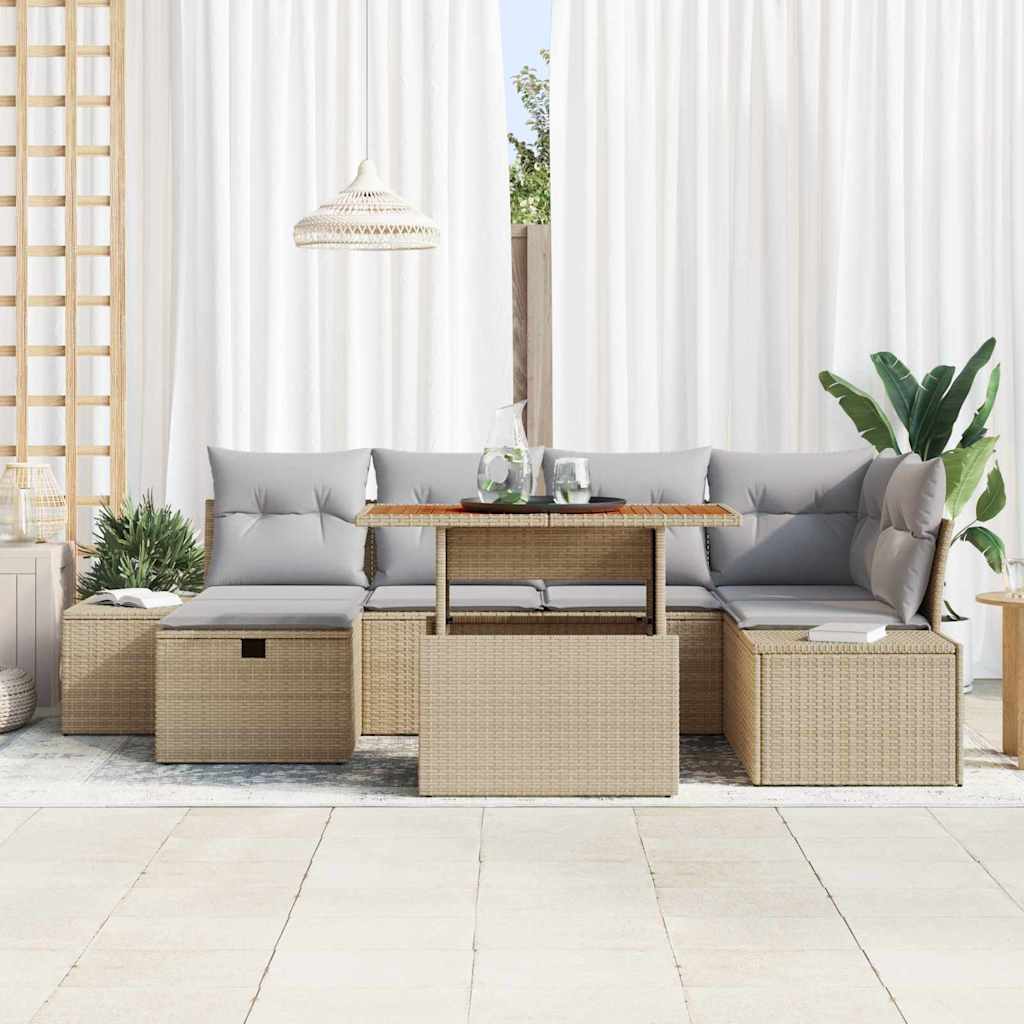 Garten-Sofa-Set 7 pcs Beige Poly-Rattan
