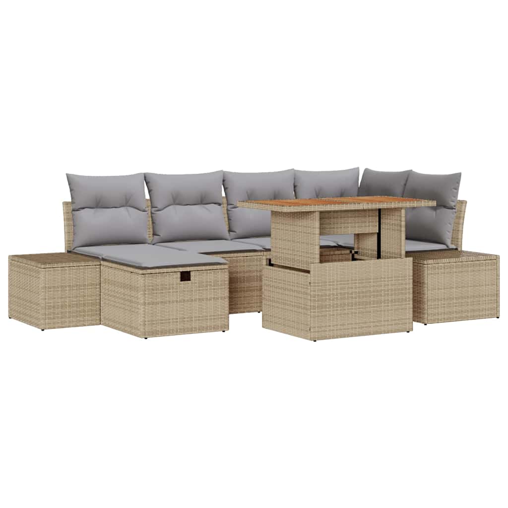Garten-Sofa-Set 7 pcs Beige Poly-Rattan