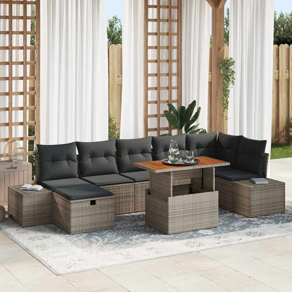 Garten-Sofa-Set 8 pcs Grau Poly-Rattan