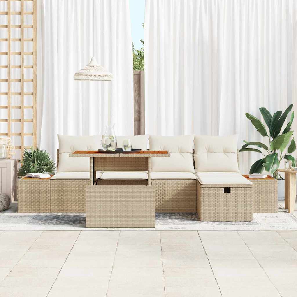 vidaXL Garten-Sofa-Set 6 pcs Beige Poly-Rattan