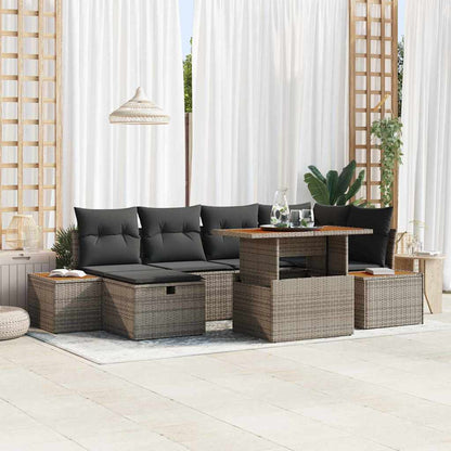 Garten-Sofa-Set 7 pcs Grau Poly-Rattan