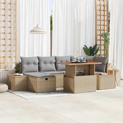 Garten-Sofa-Set 7 pcs Beige Poly-Rattan