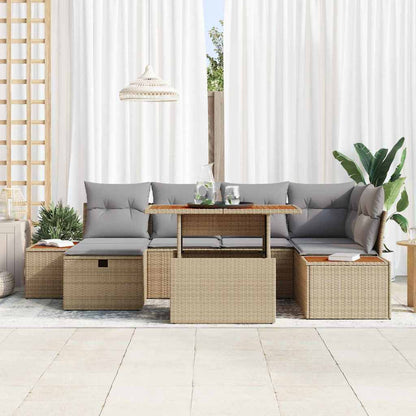 Garten-Sofa-Set 7 pcs Beige Poly-Rattan