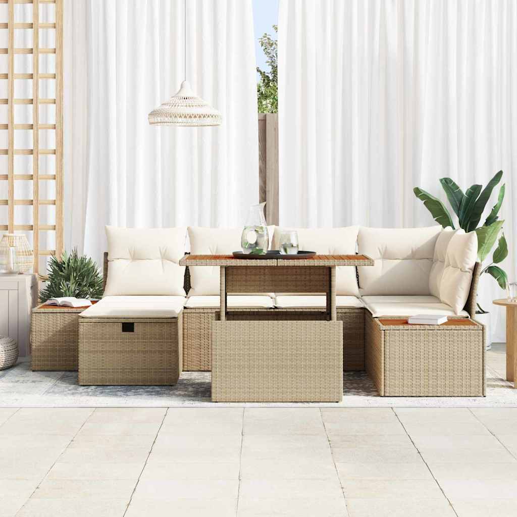 Garten-Sofa-Set 7 pcs Beige Poly-Rattan
