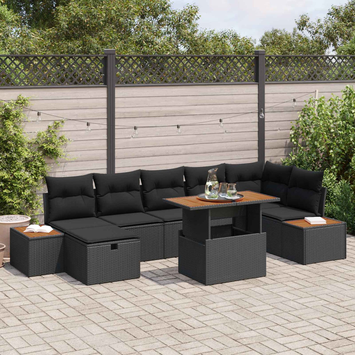 Garten-Sofa-Set 8 pcs Schwarz Poly-Rattan