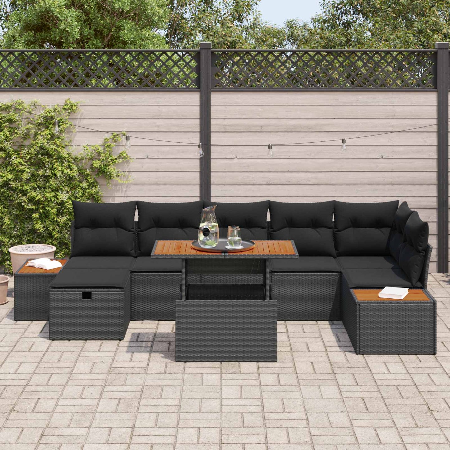Garten-Sofa-Set 8 pcs Schwarz Poly-Rattan