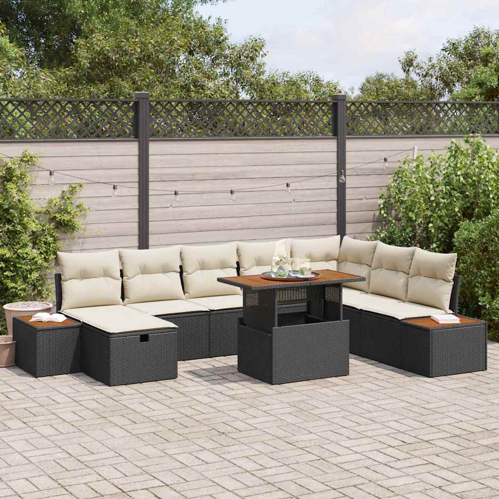 Gartensofa-set mit Kissen 9 pcs Schwarz Poly-Rattan