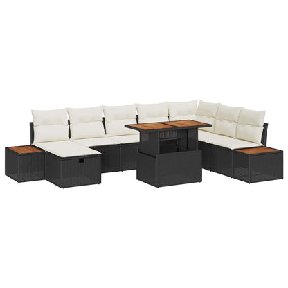Gartensofa-set mit Kissen 9 pcs Schwarz Poly-Rattan