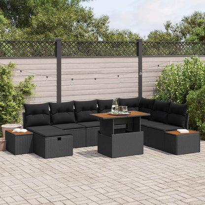 Gartensofa-set mit Kissen 9 pcs Schwarz Poly-Rattan