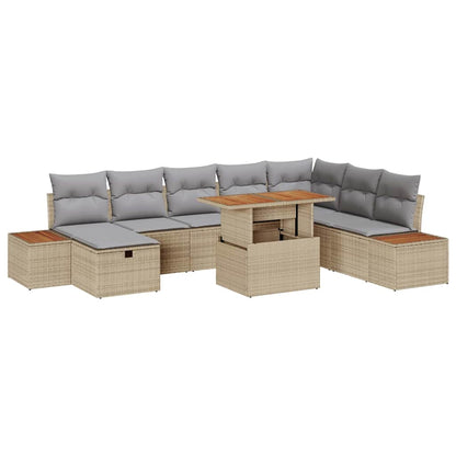 Gartensofa-set mit Kissen mit Speicher 9 pcs Beige Poly-Rattan