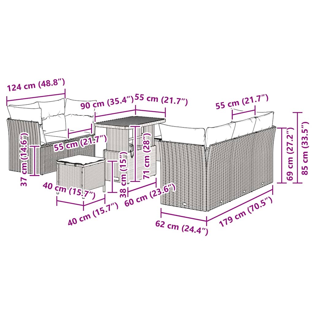 vidaXL Salon de jardin 8 pcs Beige Résine tressée
