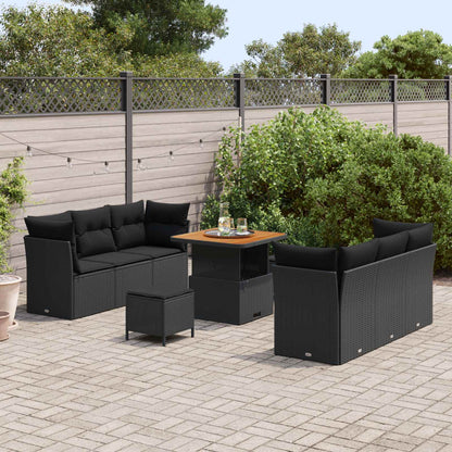 Garten-Sofa-Set 9 pcs Schwarz Poly-Rattan