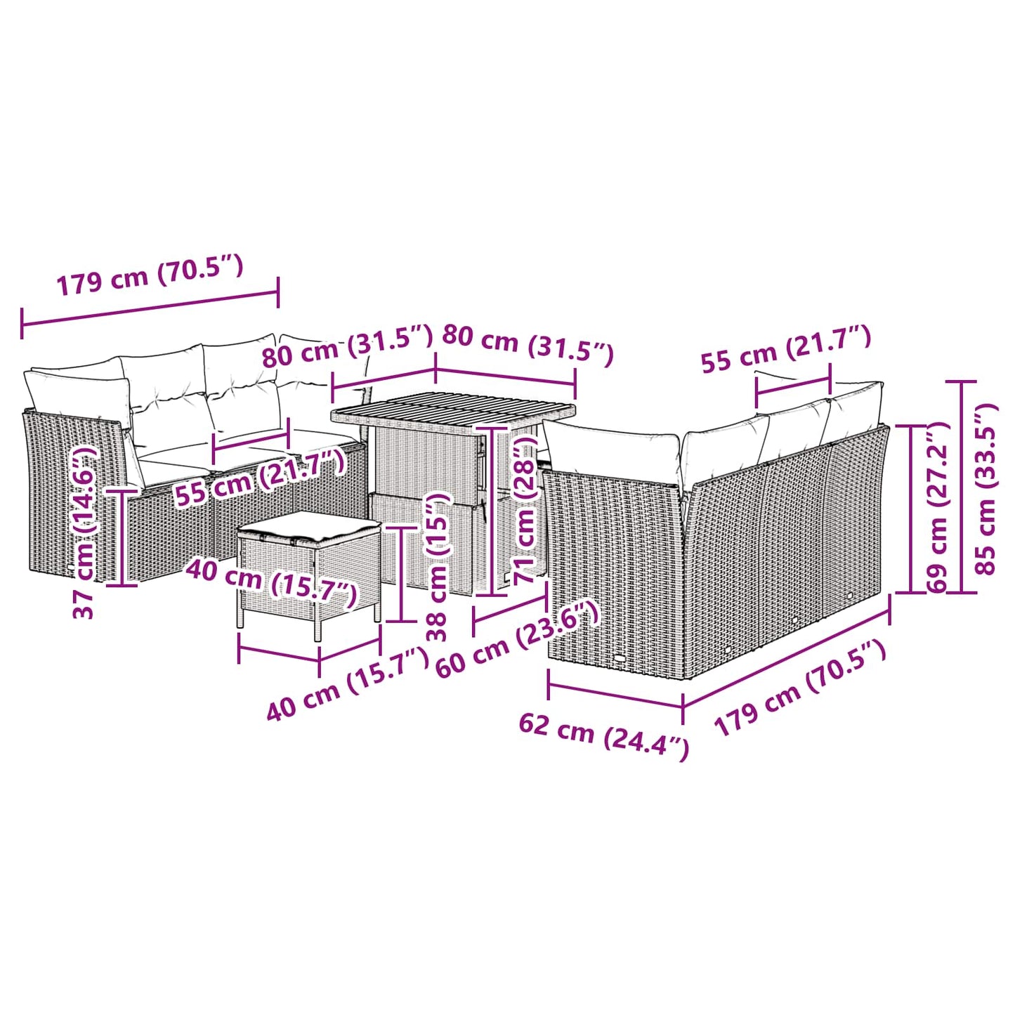 Garten-Sofa-Set 9 pcs Schwarz Poly-Rattan