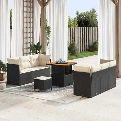 vidaXL Gartensofa-set mit Kissen 9 pcs Schwarz Poly-Rattan