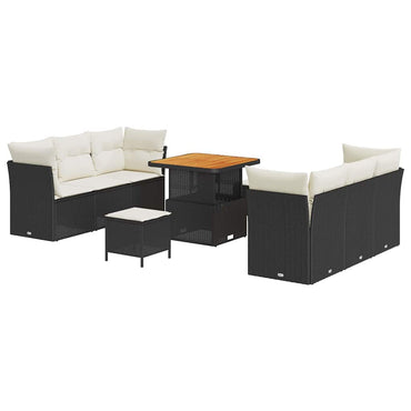vidaXL Gartensofa-set mit Kissen 9 pcs Schwarz Poly-Rattan