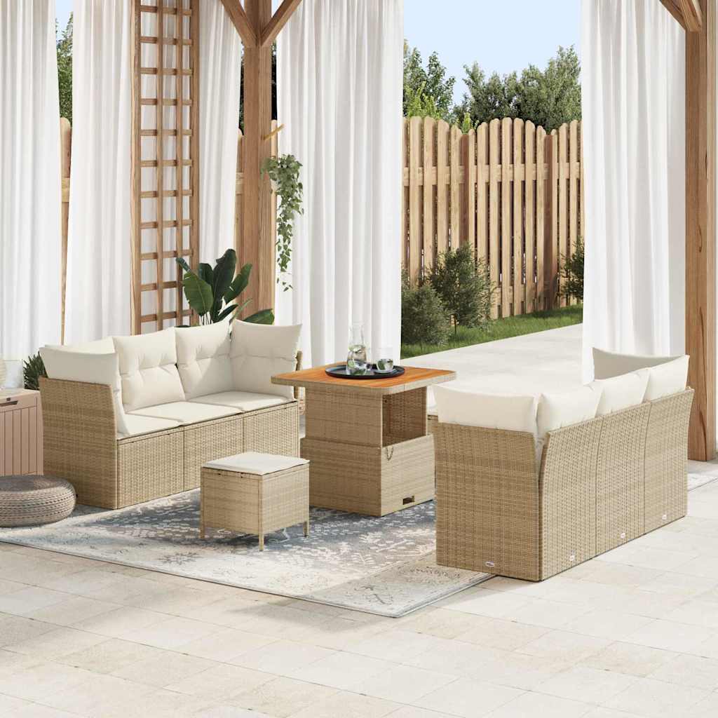 vidaXL Gartensofa-set mit Kissen 9 pcs Beige Poly-Rattan