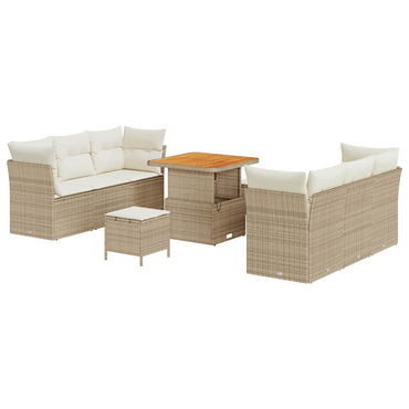 vidaXL Gartensofa-set mit Kissen 9 pcs Beige Poly-Rattan