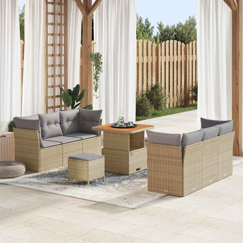 vidaXL Garten-Sofa-Set 9 pcs Beige Poly-Rattan
