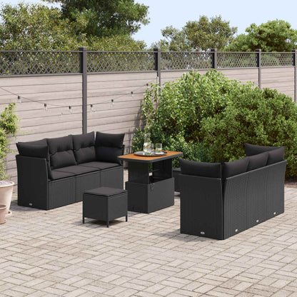 Gartensofa-set mit Kissen 9 pcs Schwarz Poly-Rattan
