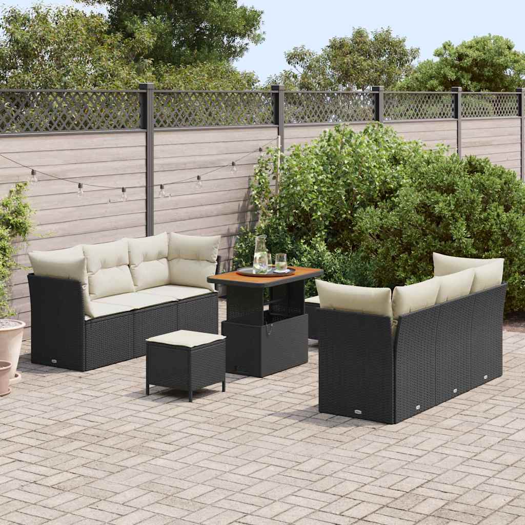 vidaXL Salon de jardin avec coussins 9 pcs Résine tressée noir