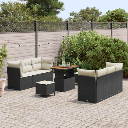 vidaXL Salon de jardin avec coussins 9 pcs Résine tressée noir