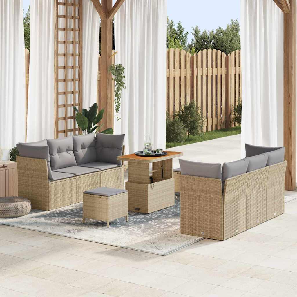 vidaXL Gartensofa-set mit Kissen 9 pcs Beige Poly-Rattan