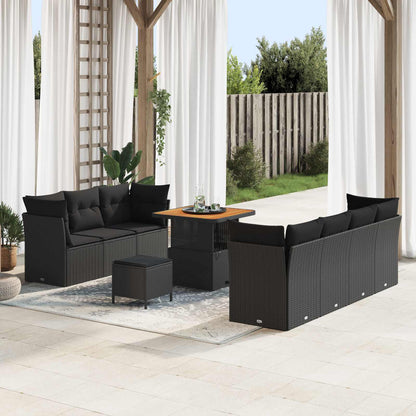 vidaXL Salon de jardin 10 pcs Noir Résine tressée