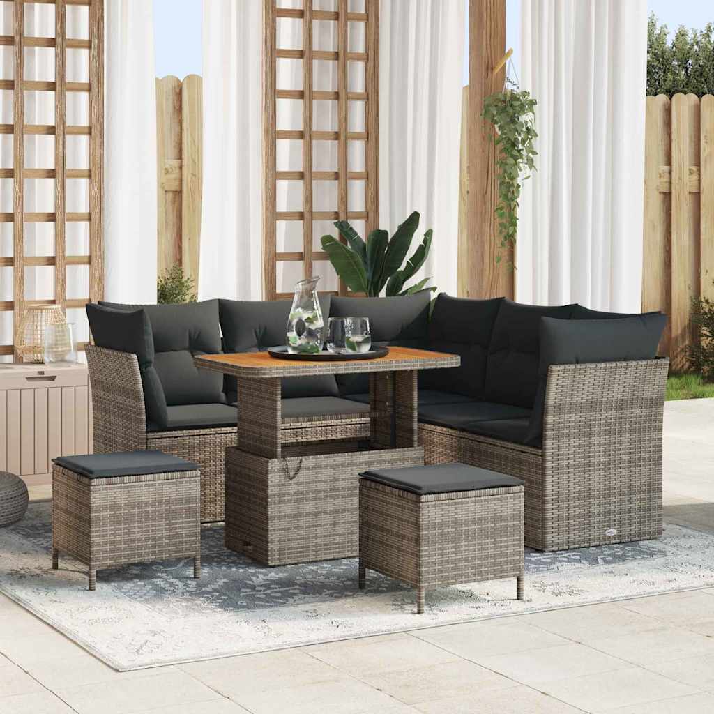 Gartensofa-set 8 pcs Grau Poly-Rattan