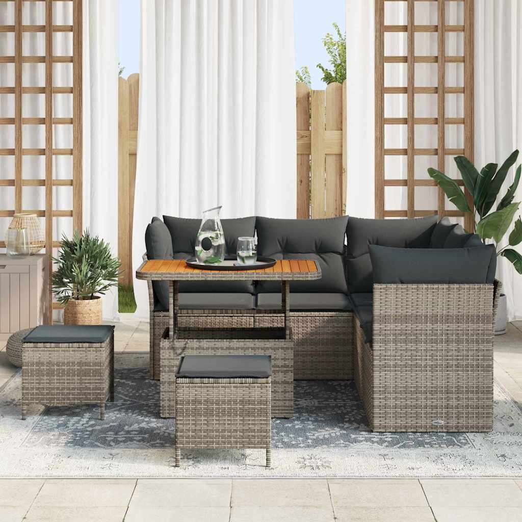 Gartensofa-set 8 pcs Grau Poly-Rattan