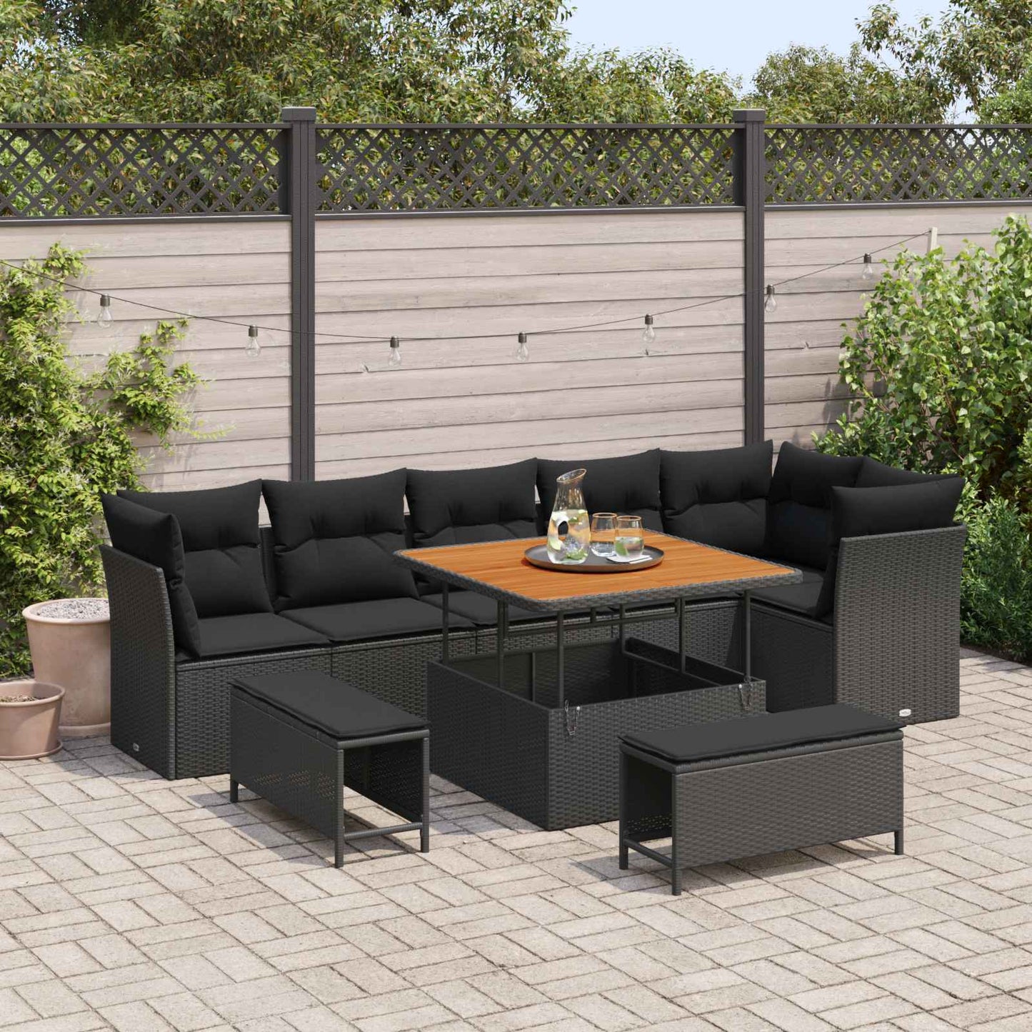 Gartensofa-set 9 pcs Schwarz Poly-Rattan