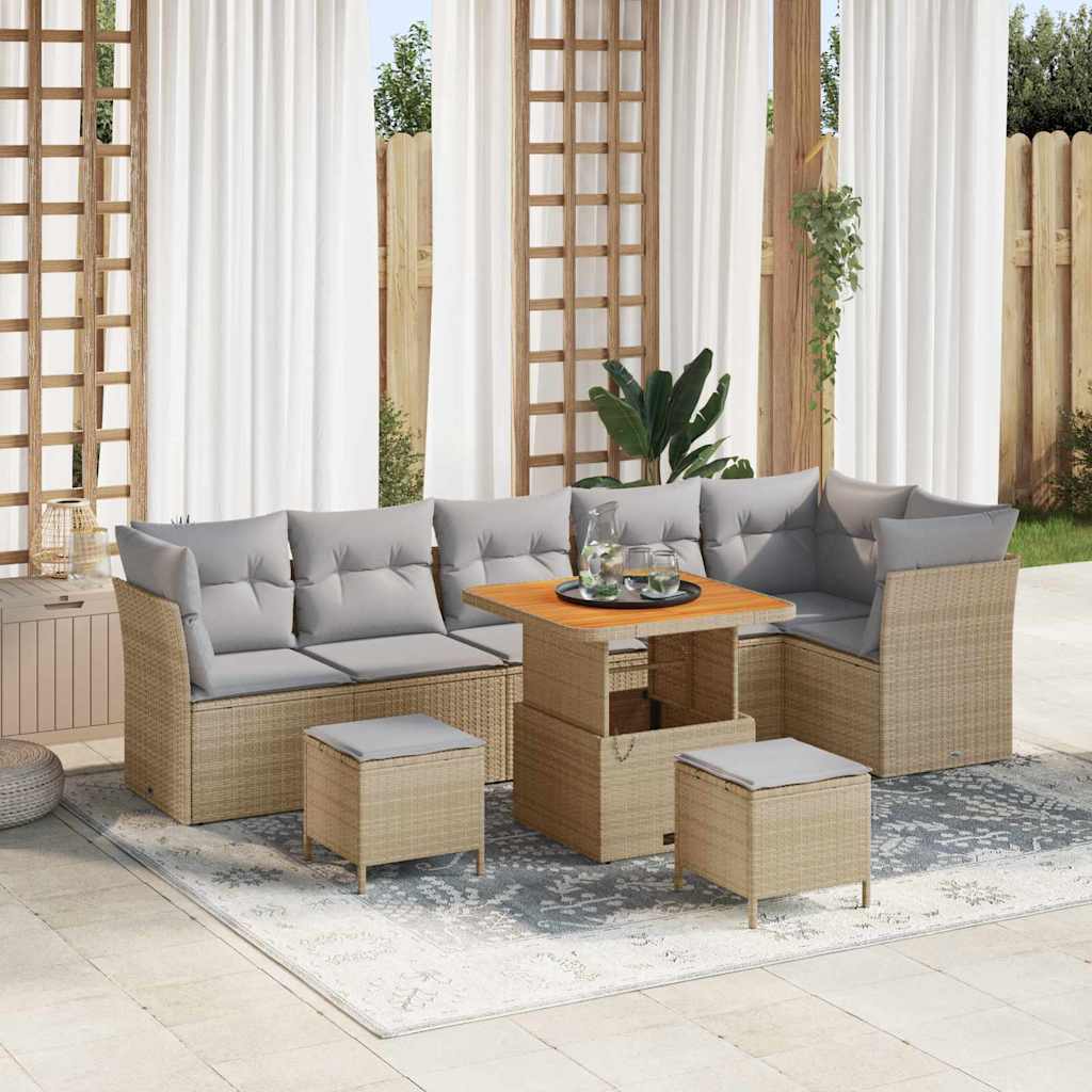 Gartensofa-set 9 pcs Beige Poly-Rattan