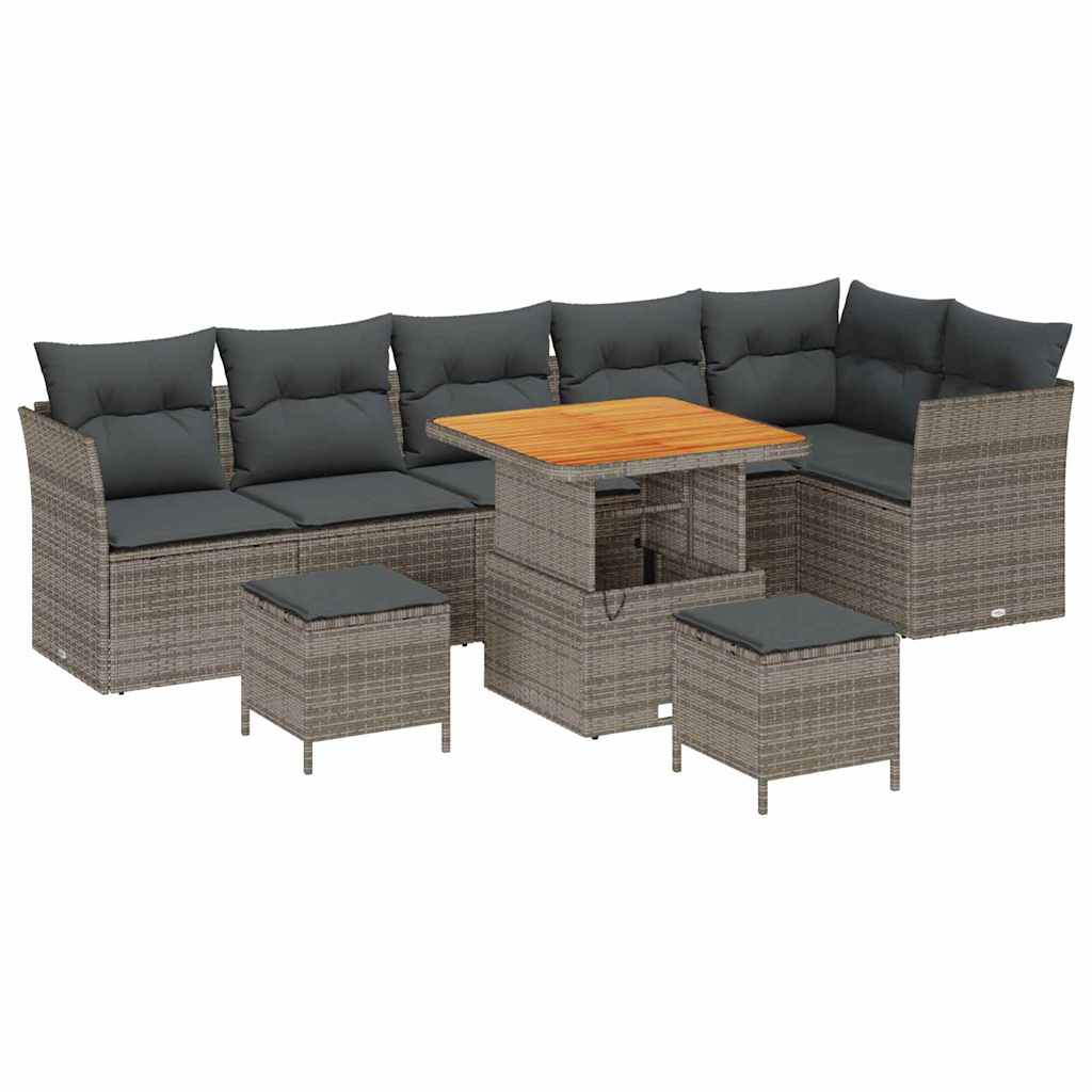 Gartensofa-set 9 pcs Grau Poly-Rattan