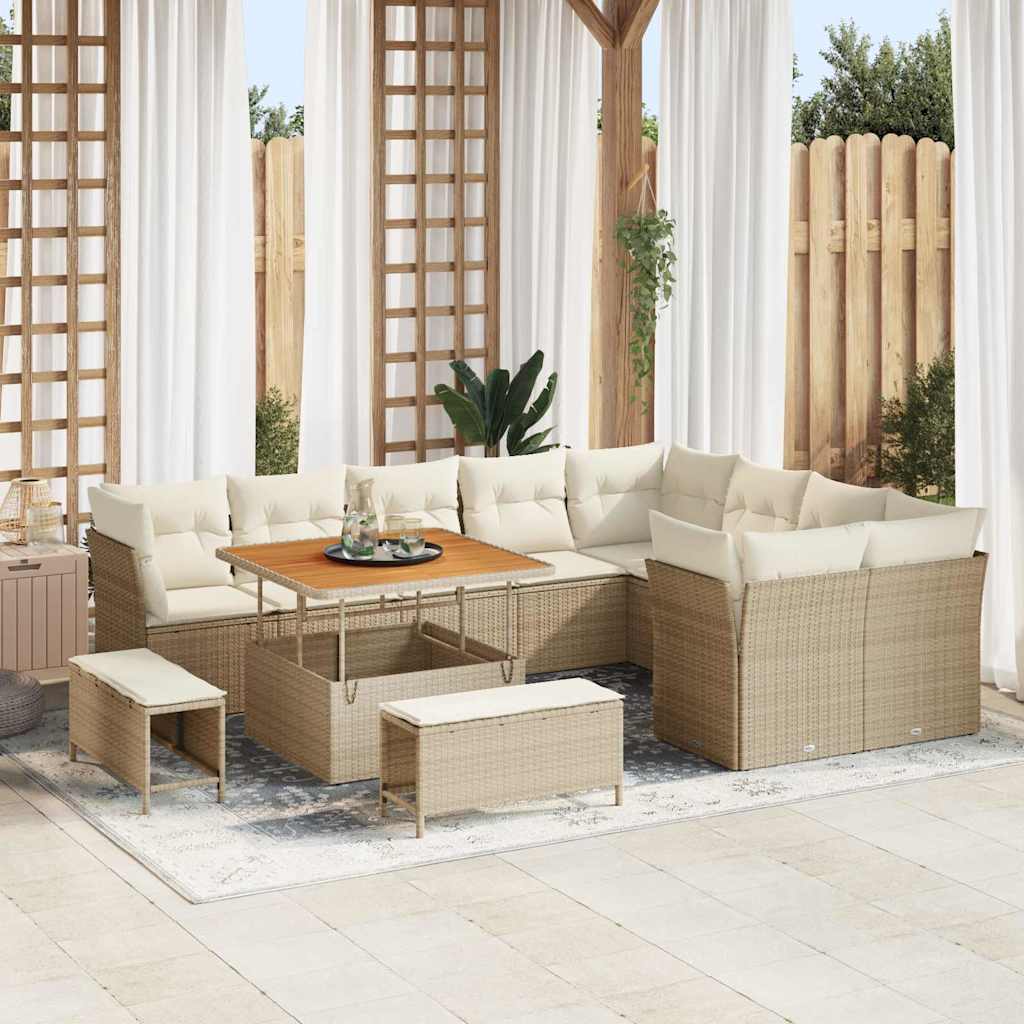 vidaXL Salon de jardin 12 pcs Beige Poly-rotin