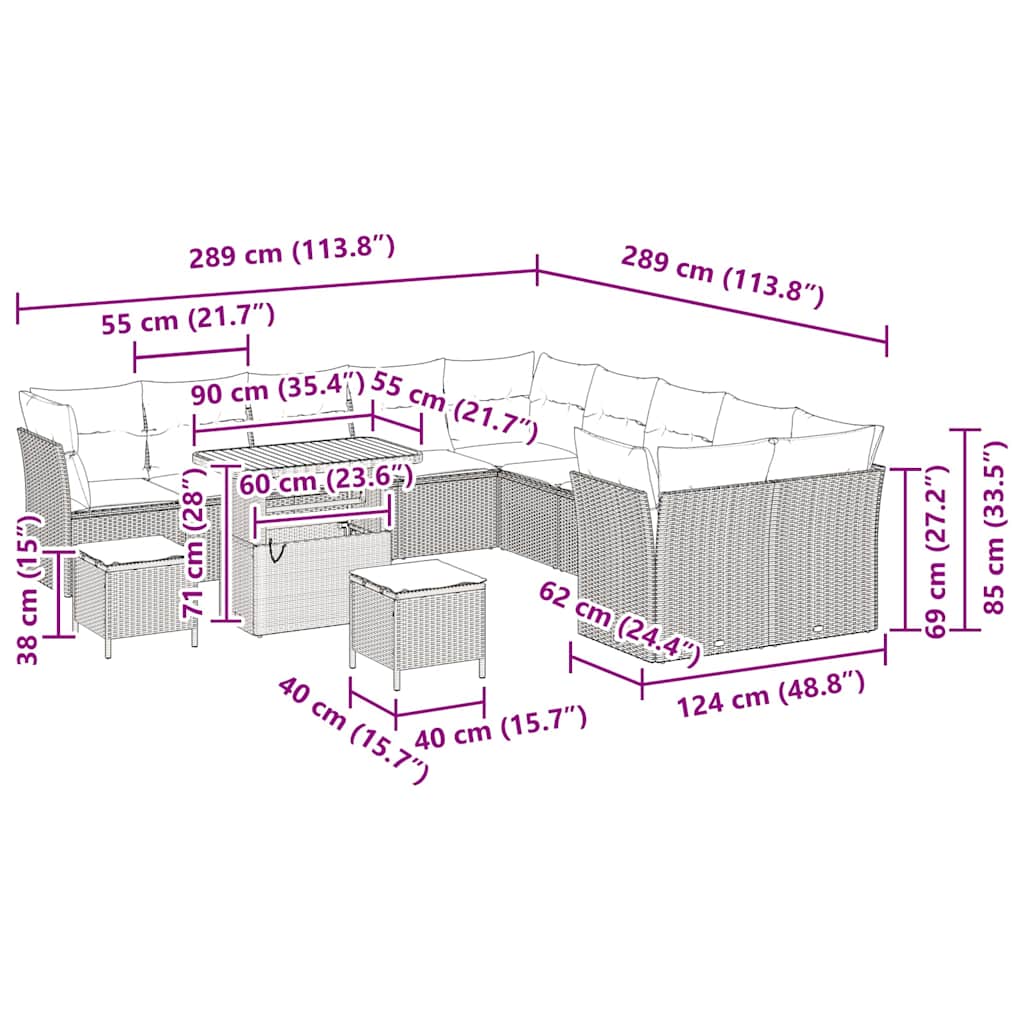 Gartensofa-set 13 pcs Beige Poly-Rattan