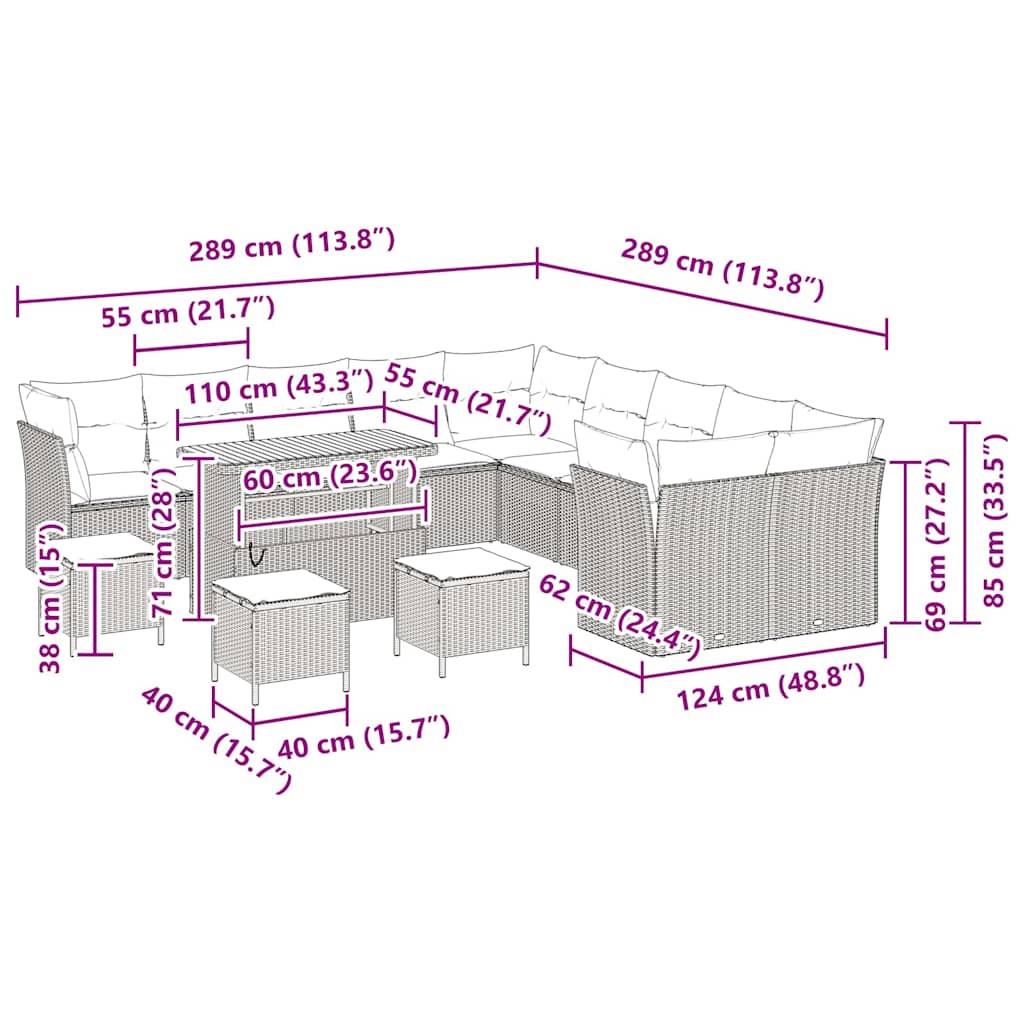 Gartensofa-set 14 pcs Beige Poly-Rattan
