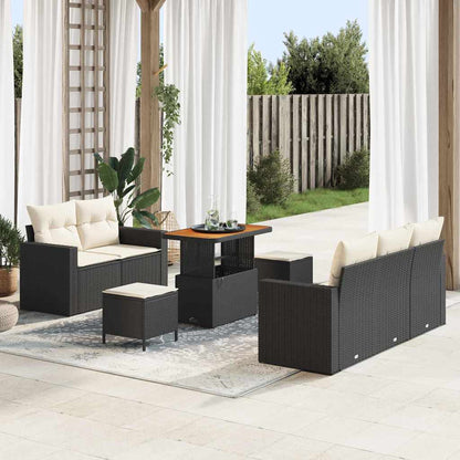 Gartensofa-set mit Kissen 8 pcs Schwarz Poly-Rattan