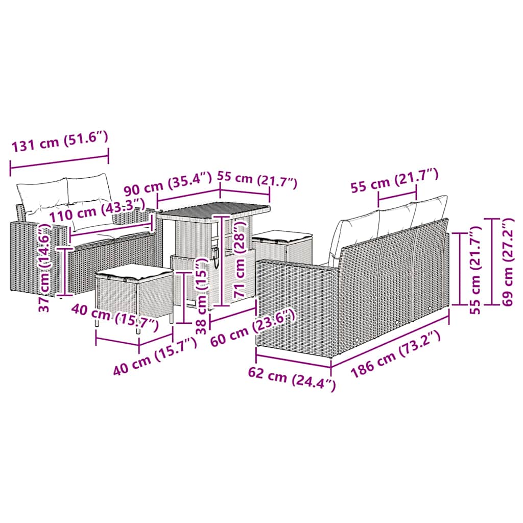 Gartensofa-set mit Kissen 8 pcs Grau Poly-Rattan
