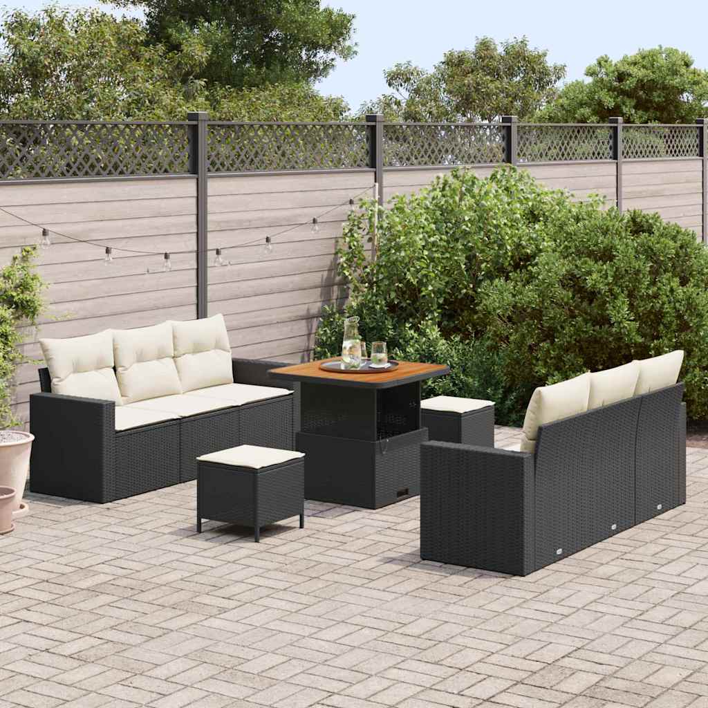 Garten-Sofa-Set 9 pcs Schwarz Poly-Rattan