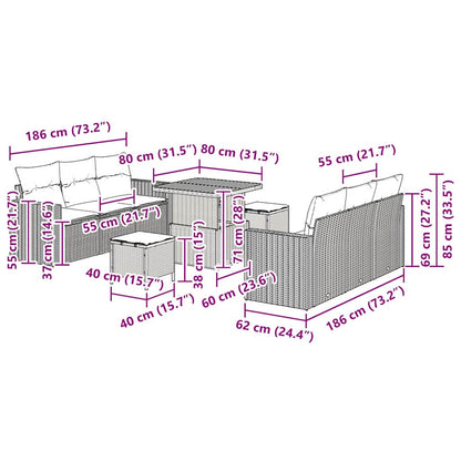 Garten-Sofa-Set 9 pcs Grau Poly-Rattan