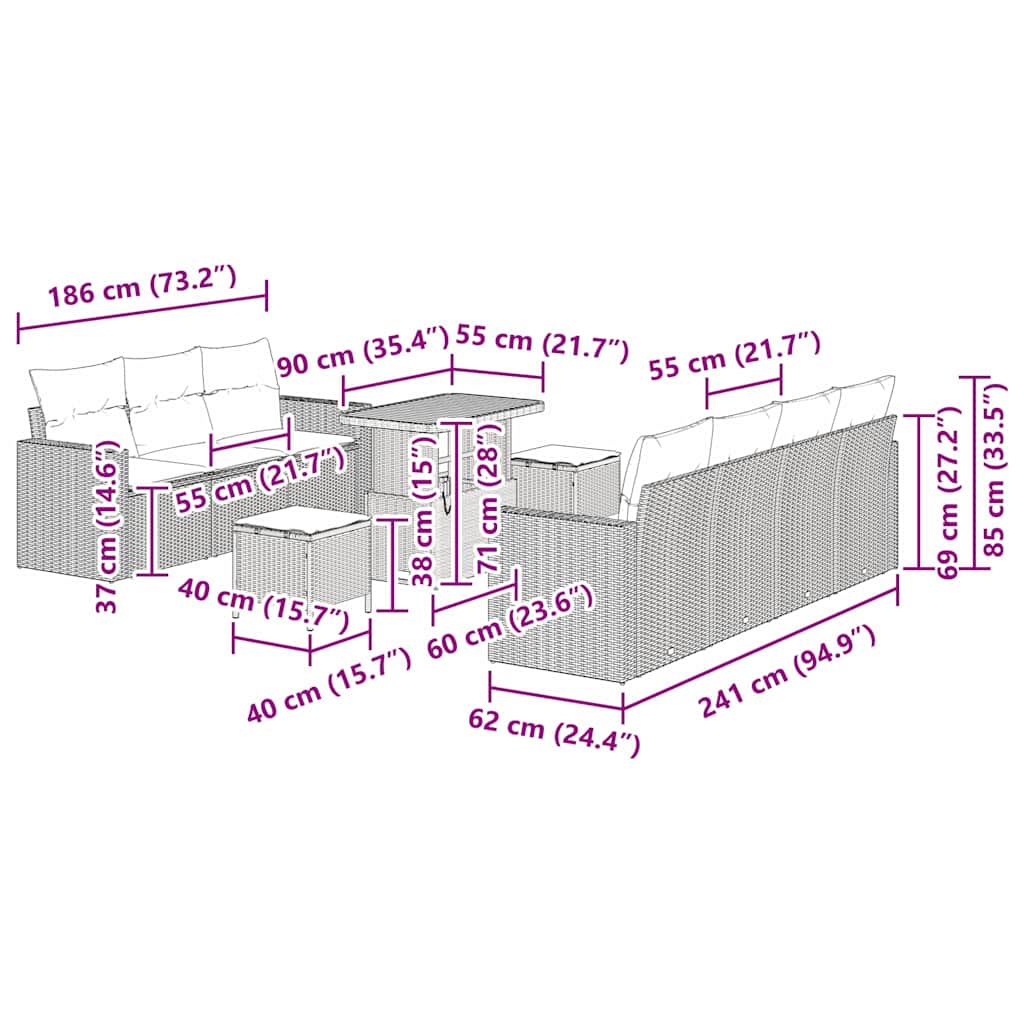 vidaXL Garten-Sofa-Set 10 pcs Beige Poly-Rattan