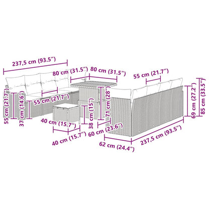 Gartensofa-set 11 pcs Schwarz Poly-Rattan