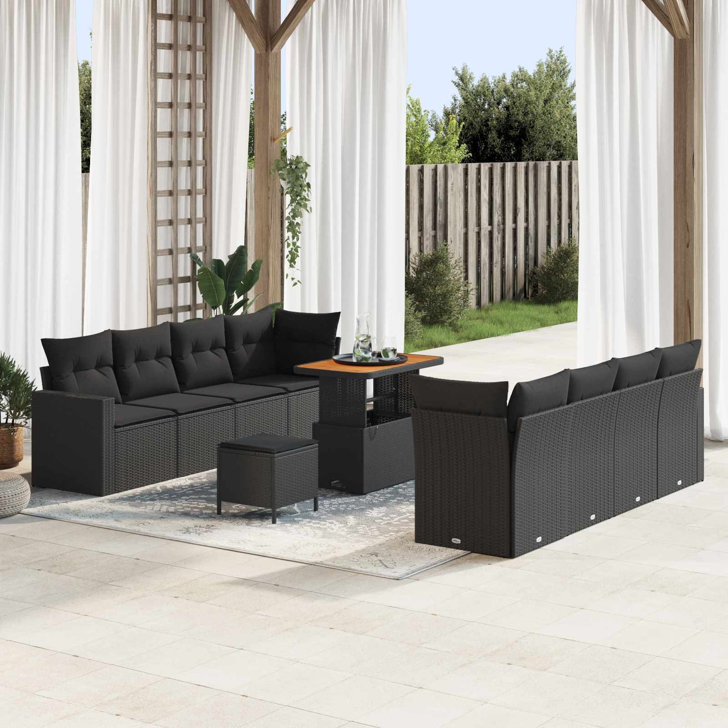 Gartensofa-set 11 pcs Schwarz Poly-Rattan