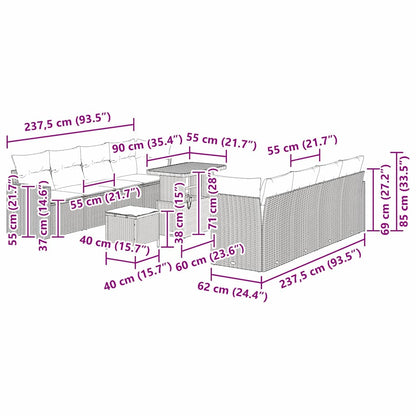 Gartensofa-set 11 pcs Grau Poly-Rattan