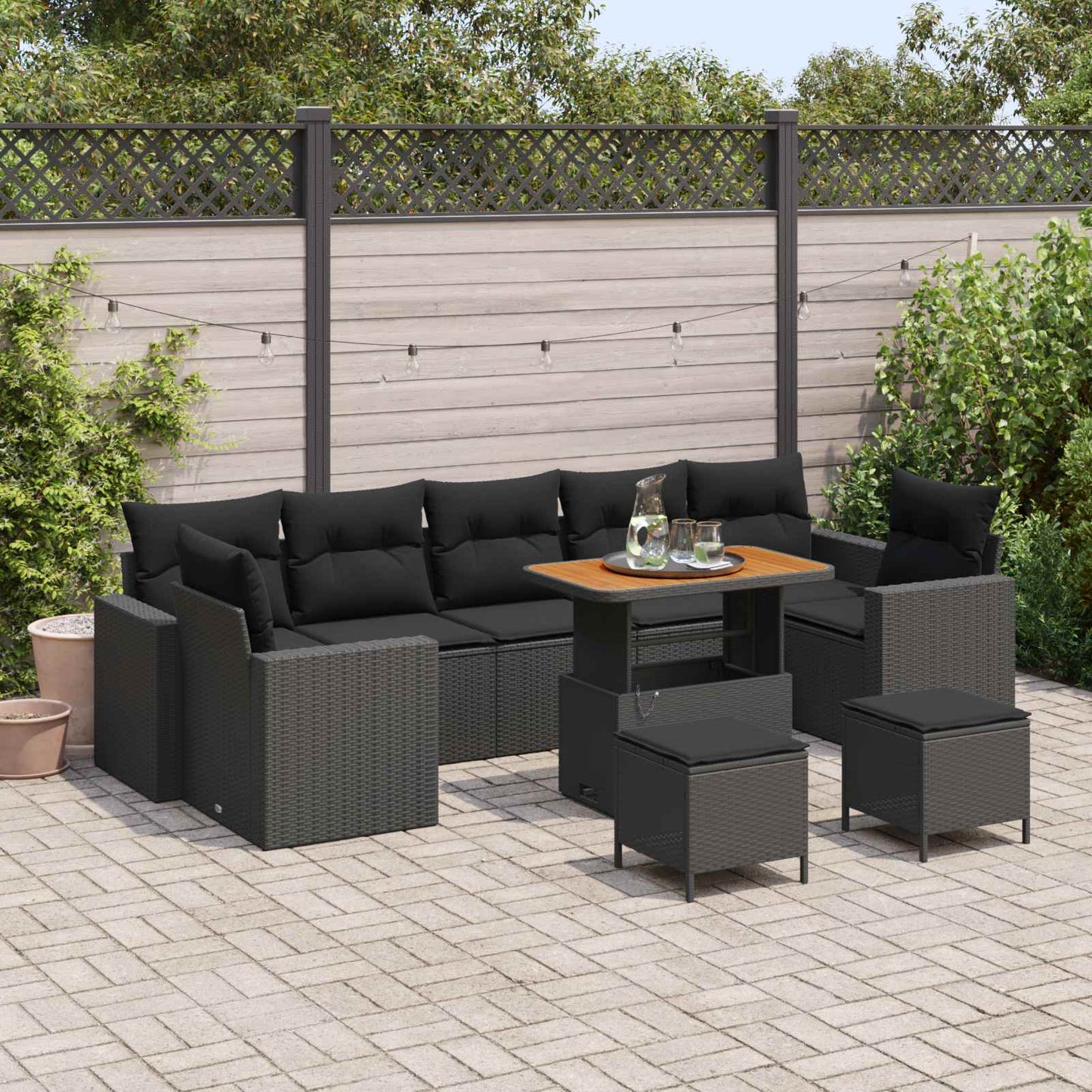 Gartensofa-set 10 pcs Schwarz Poly-Rattan