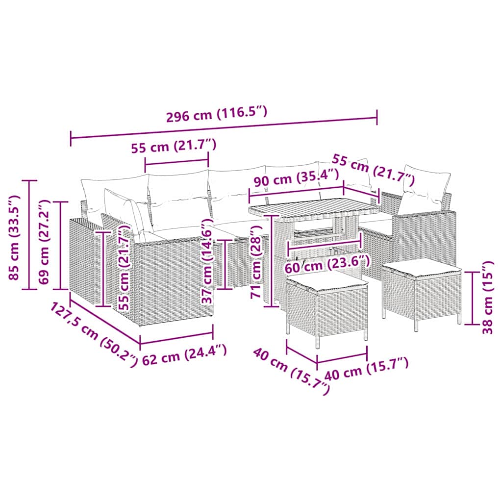 Gartensofa-set 10 pcs Grau Poly-Rattan