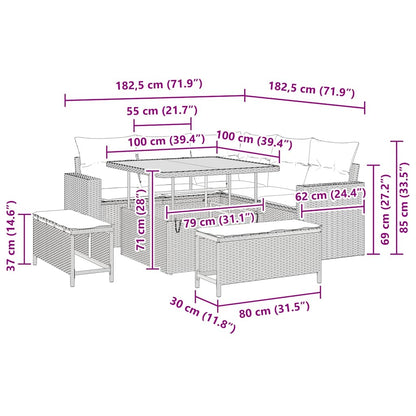 Gartensofa-set 8 pcs Schwarz Poly-Rattan