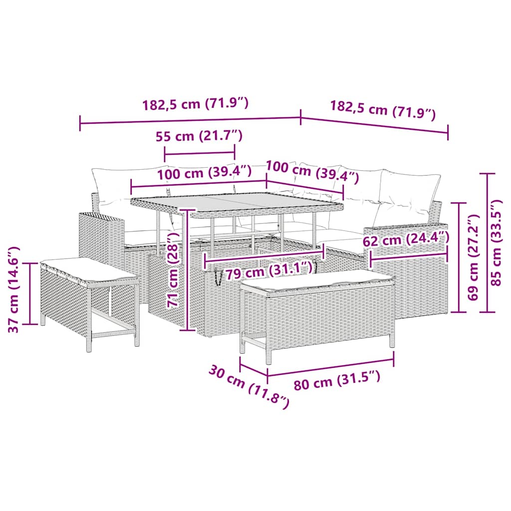Gartensofa-set 8 pcs Beige Poly-Rattan