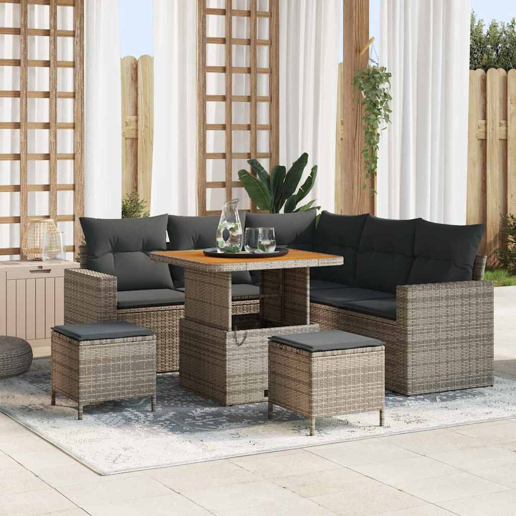 Gartensofa-set 8 pcs Grau Poly-Rattan