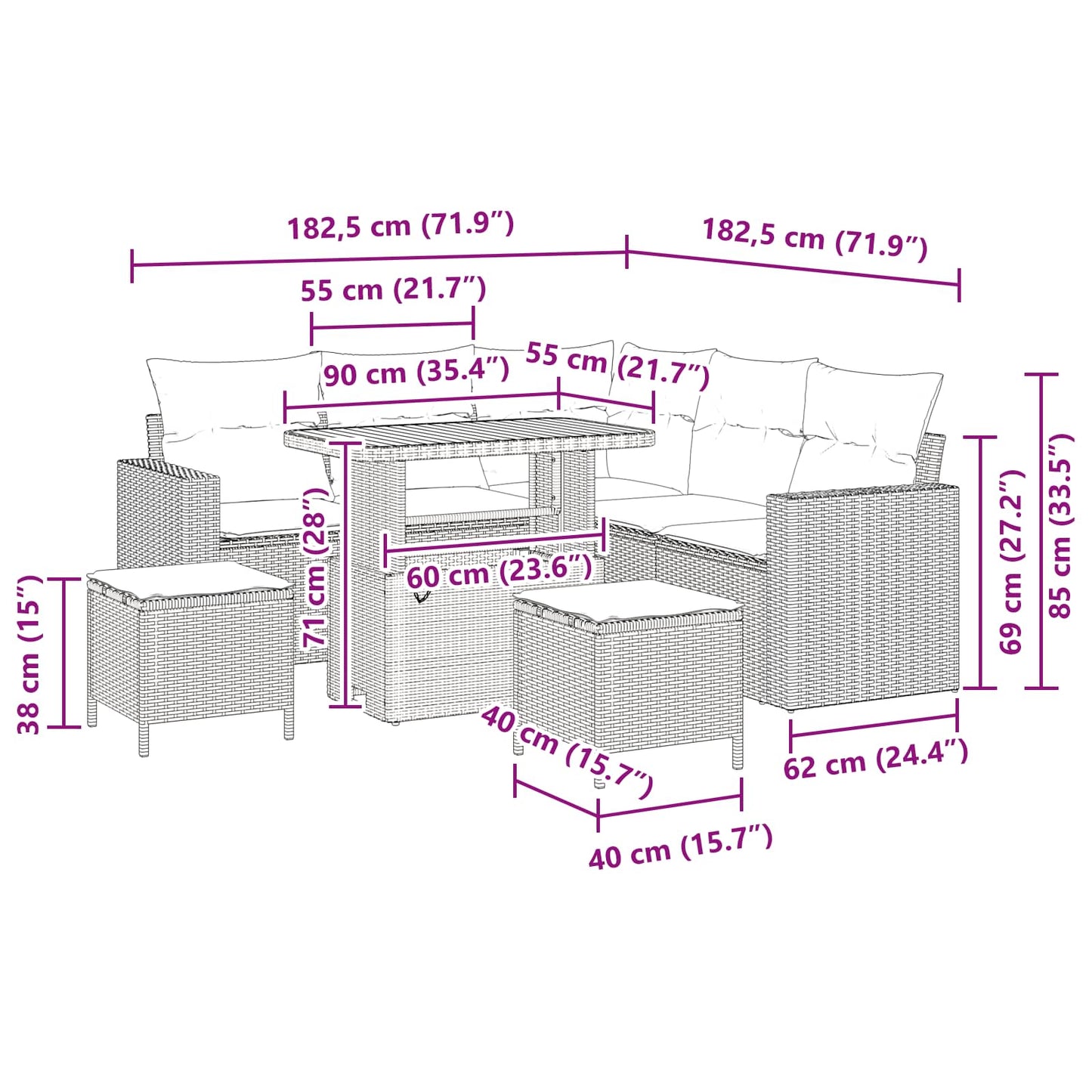 Gartensofa-set 8 pcs Schwarz Poly-Rattan