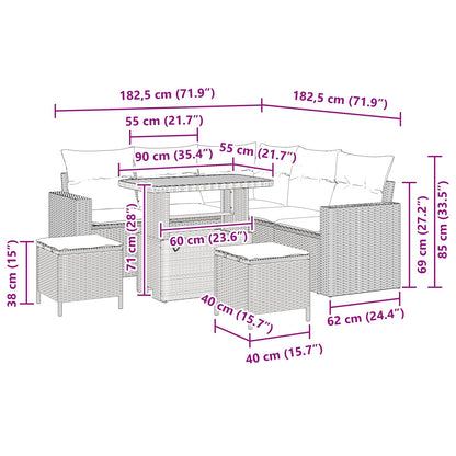 Gartensofa-set 8 pcs Schwarz Poly-Rattan